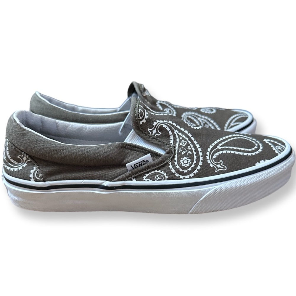 Vans Classic Slip-On Olive Green Paisley Bandana Sneakers Women’s Size 7 - Picture 5 of 12